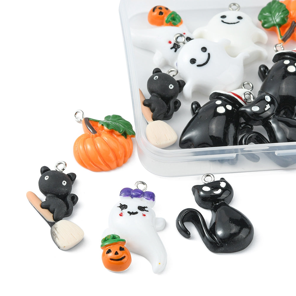 SUNNYCLUE 32 Pezzi Ciondoli Gotici Halloween Per Orecchini Fai Da Te - Corvo, Luna, Teschio