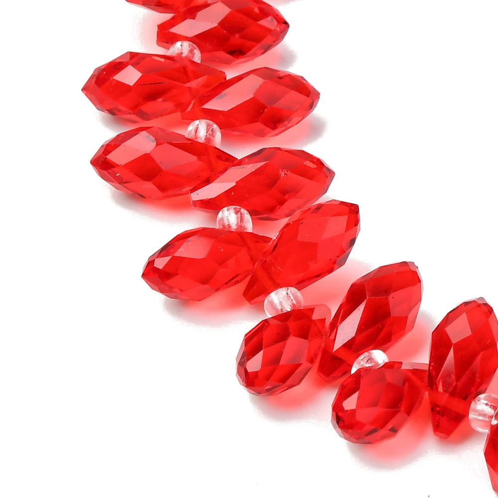 Teardrop Faceted Glass Beads Red Top Drilled Julz Beads UK