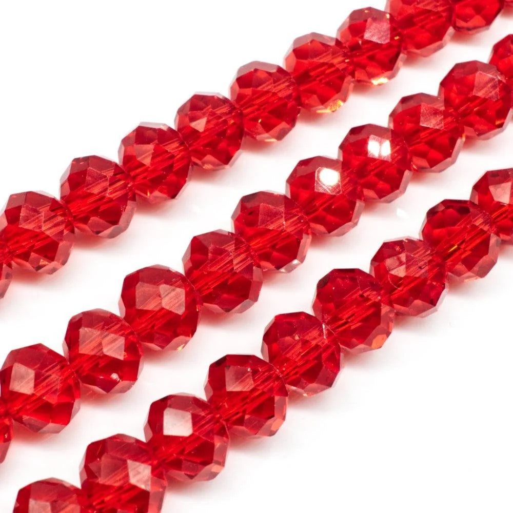 Crystal Glass Rondelle Beads - Red - 8mm x 6mm - 1 Strand