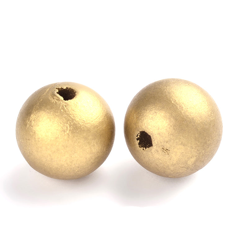 10 Large Wooden Beads - Painted Gold Tone - 25mm