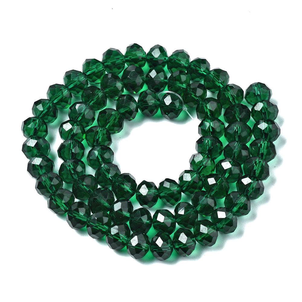 1 Strand Faceted Rondelle Beads - Dark Green - 8mm x 6mm Julz Beads 