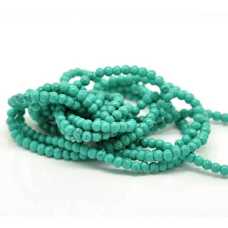 1 Strand Glass Beads - Turquoise With Black Splashes - 4mm - Approx 210 Beads Glass Julz Beads 