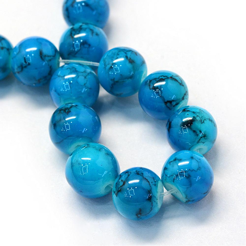 1 Strand Mottled Marbled Glass Beads - Darker Marbling Blue - 8mm Glass Julz Beads 