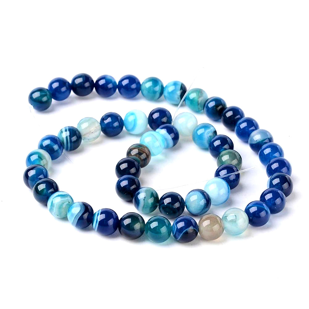 1 Strand Natural Striped Agate Beads - Blue - 8mm Gemstone Julz Beads 