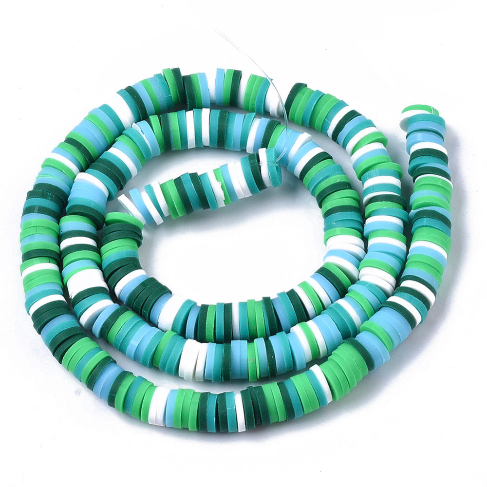 Green white and yellow acrylic 20mm flat circle beads (22 beads)
