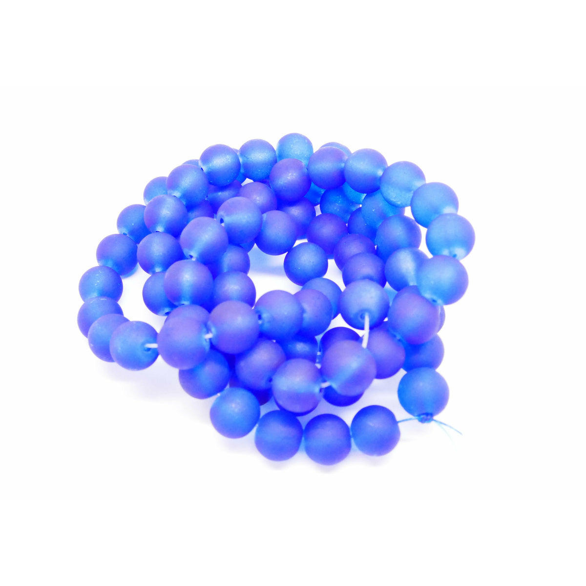 Frosted Glass Round Beads Blue 10mm Strand Julz Beads UK