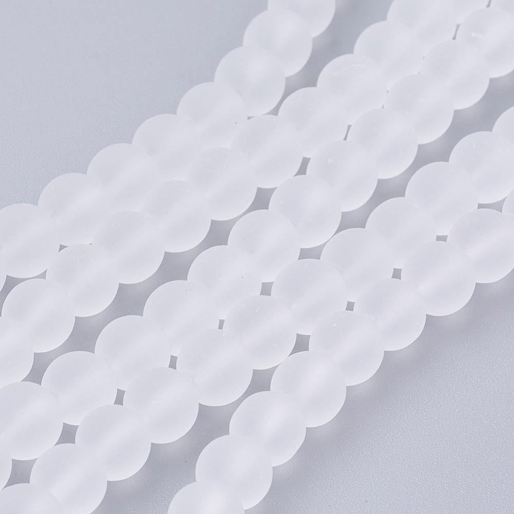 1 Strand Round Frosted Glass Beads - Clear / White - 6mm Julz Beads 