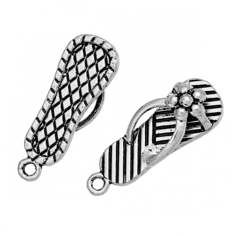 10 3D Flip Flop Charms - Antique Silver Tone - 26mm x 10mm Charms Julz Beads 