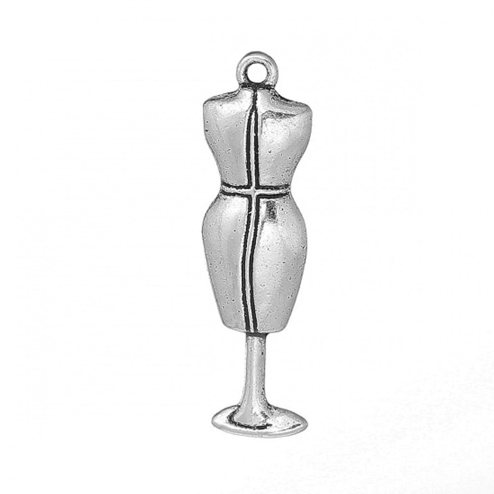 10 3D Mannequin Charms - Antique Silver Tone - 38mm x 11mm Charms Julz Beads 