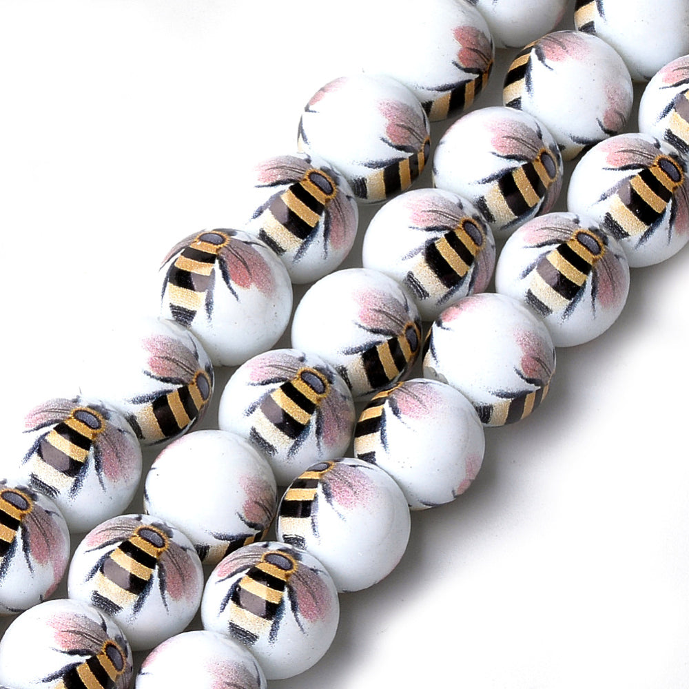 10 Bee Beads - 12mm Glass Julz Beads 