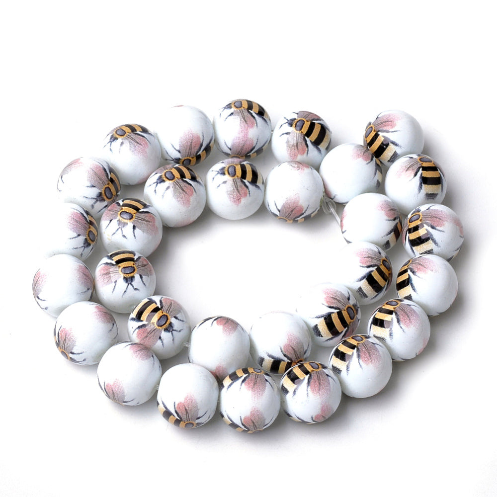 10 Bee Beads - 12mm Glass Julz Beads 