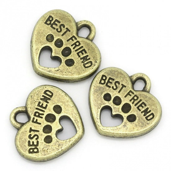 10 'Best Friend' Collar Tag Charms - Antique Bronze Tone - 15mm x 15mm Julz Beads 
