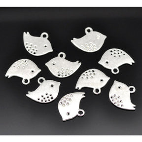 10 Bird Cute Charms Pendants - Silver Plated - 16mm Charms Julz Beads 