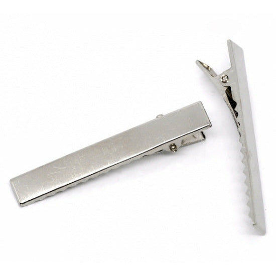 10 Blank Alligator Hair Clips - Rectangle - Antique Silver Tone - 5.7cm Hair Accessories Julz Beads 