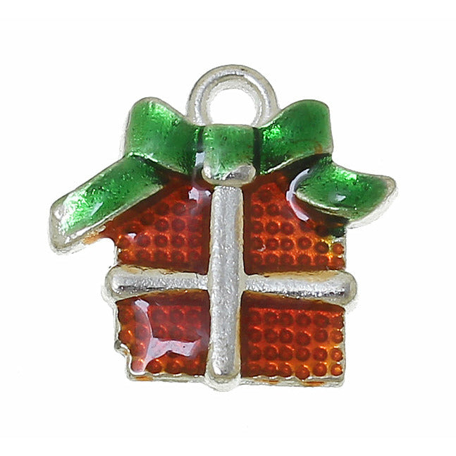 10 Christmas Present Charms - Enamelled - Gold & Silver Tone - 16mm x 16mm Charms Julz Beads 