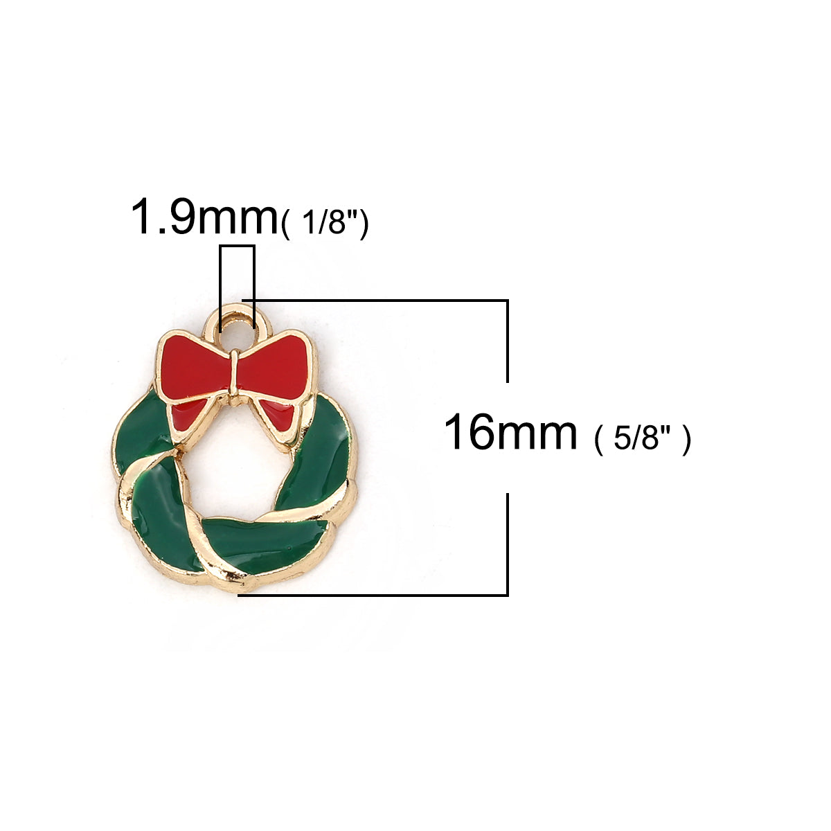 10 Christmas Wreath Charms - Gold Plated & Green Enamel - 16mm x 14mm Charms Julz Beads 