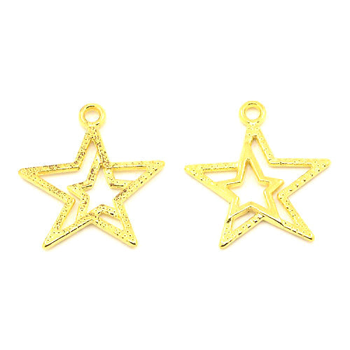 10 Double Star Charms - Gold Plated - 23mm X 20mm Julz Beads 