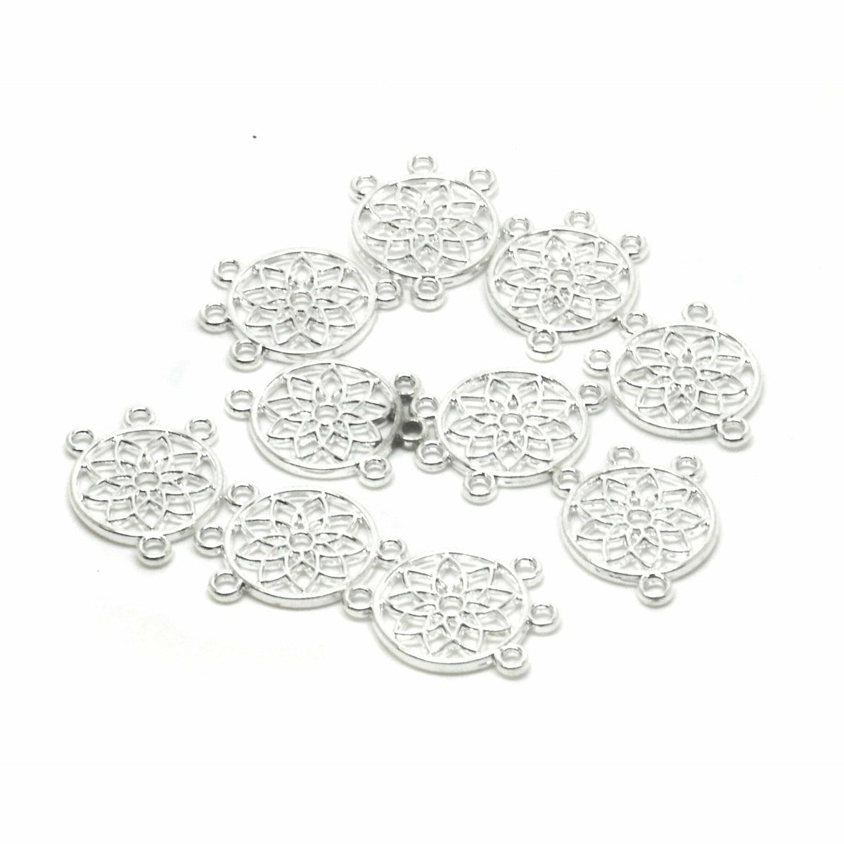 10 Dreamcatcher Chandelier Charms - Silver Plated - 14mm Charms Julz Beads 