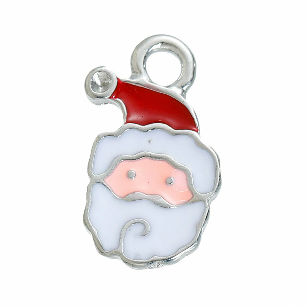 10 Father Christmas Charms - Silver Tone + Enamel - 17mm x 11mm Charms Julz Beads 