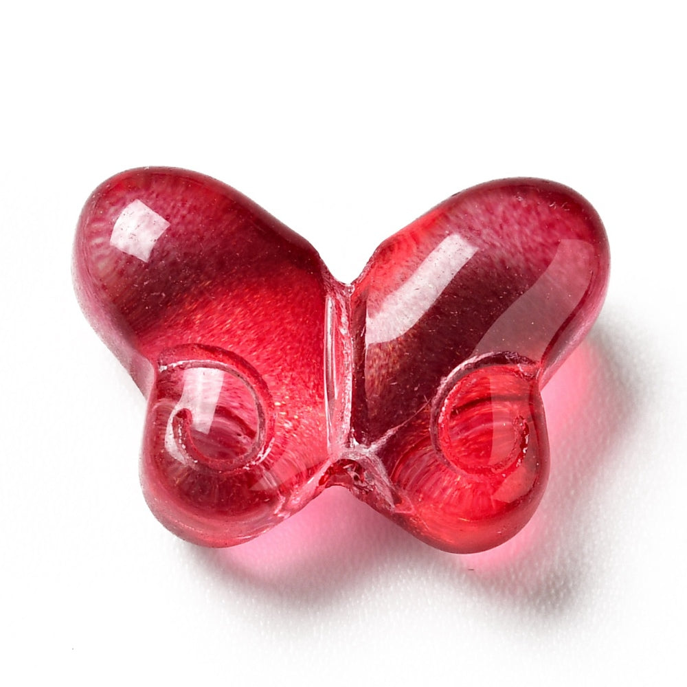 10 Glass Butterfly Beads - Red - 10mm x 14mm Julz Beads 