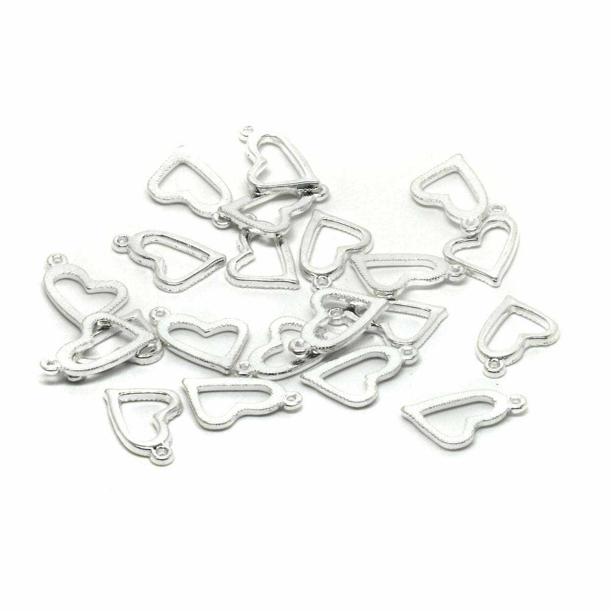 10 Hollow Heart Charms - Silver Plated - 20mm x 11mm Charms Julz Beads 