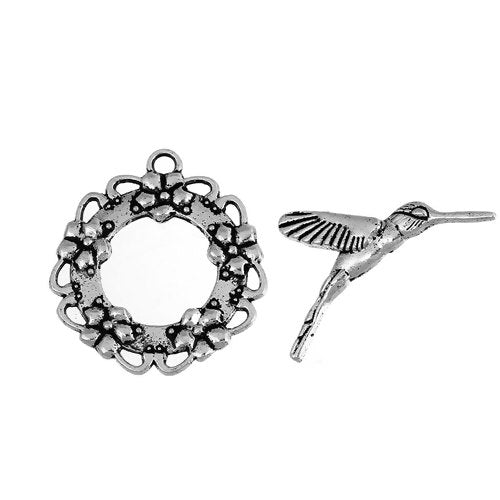 10 Hummingbird Toggle Clasps - 28mm x 26mm - Antique Silver Tone Clasps Julz Beads 