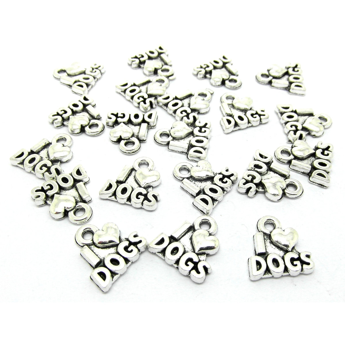 10 'I Love Dogs' Charms - Antique Silver - 13mm x 12mm Charms Julz Beads 