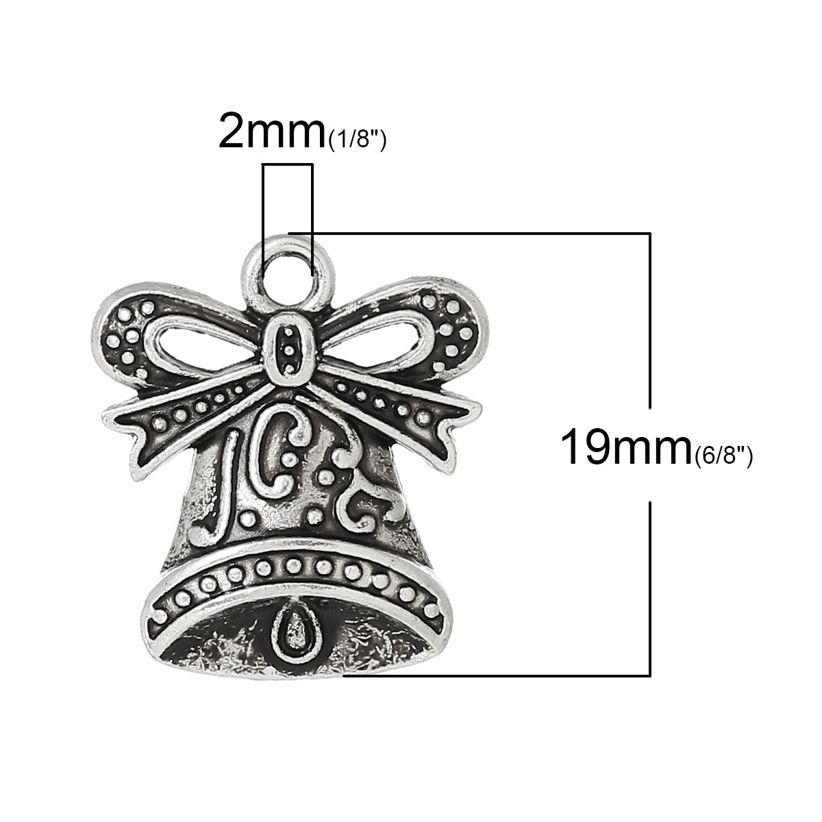 10 Jingle Bell Christmas Charms - Antique Silver Tone - 19mm x 17mm Charms Julz Beads 