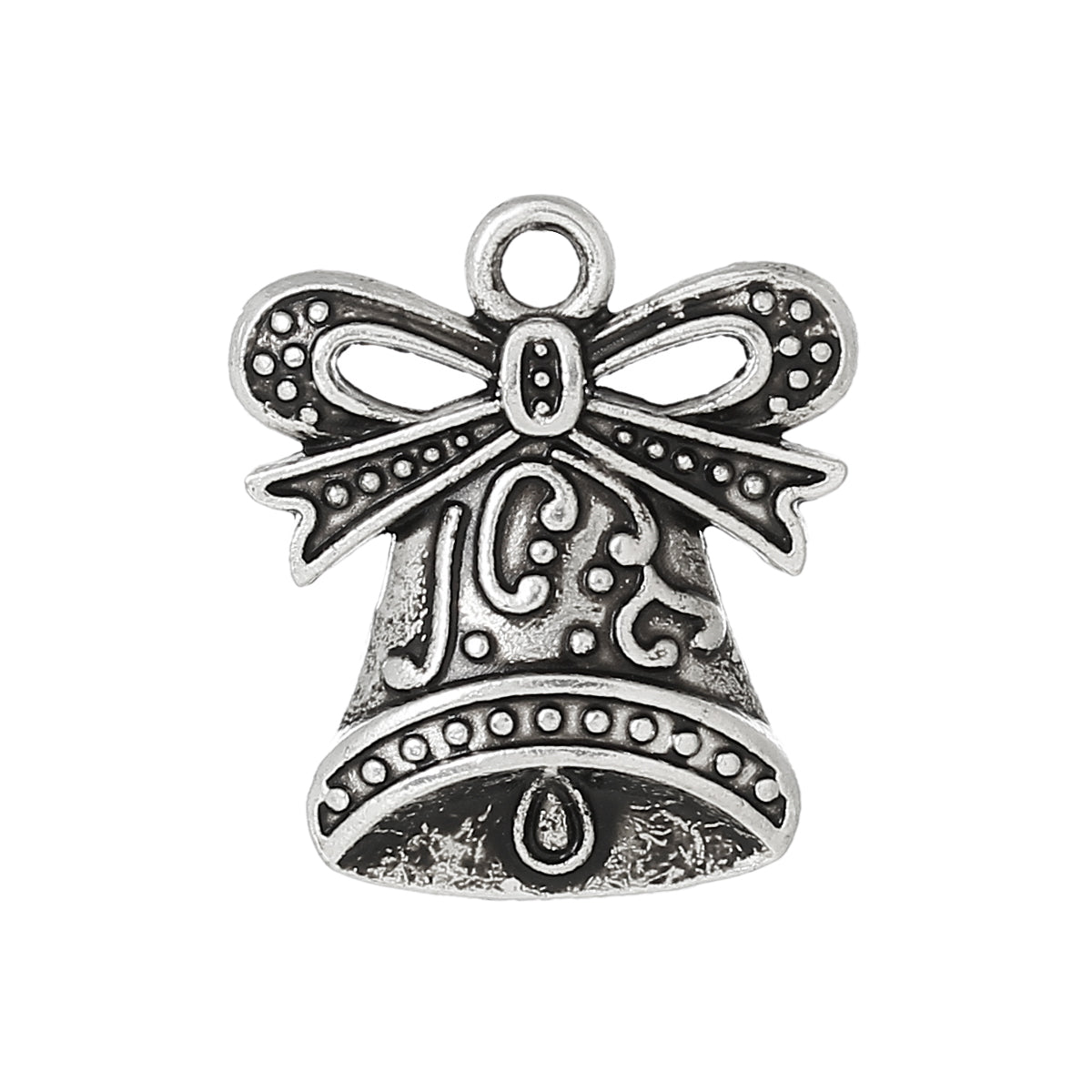 10 Jingle Bell Christmas Charms - Antique Silver Tone - 19mm x 17mm Charms Julz Beads 