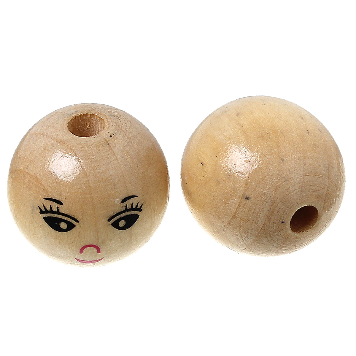 10 Large Round Wooden Smiling Face Beads - 22mm Wood Julz Beads 