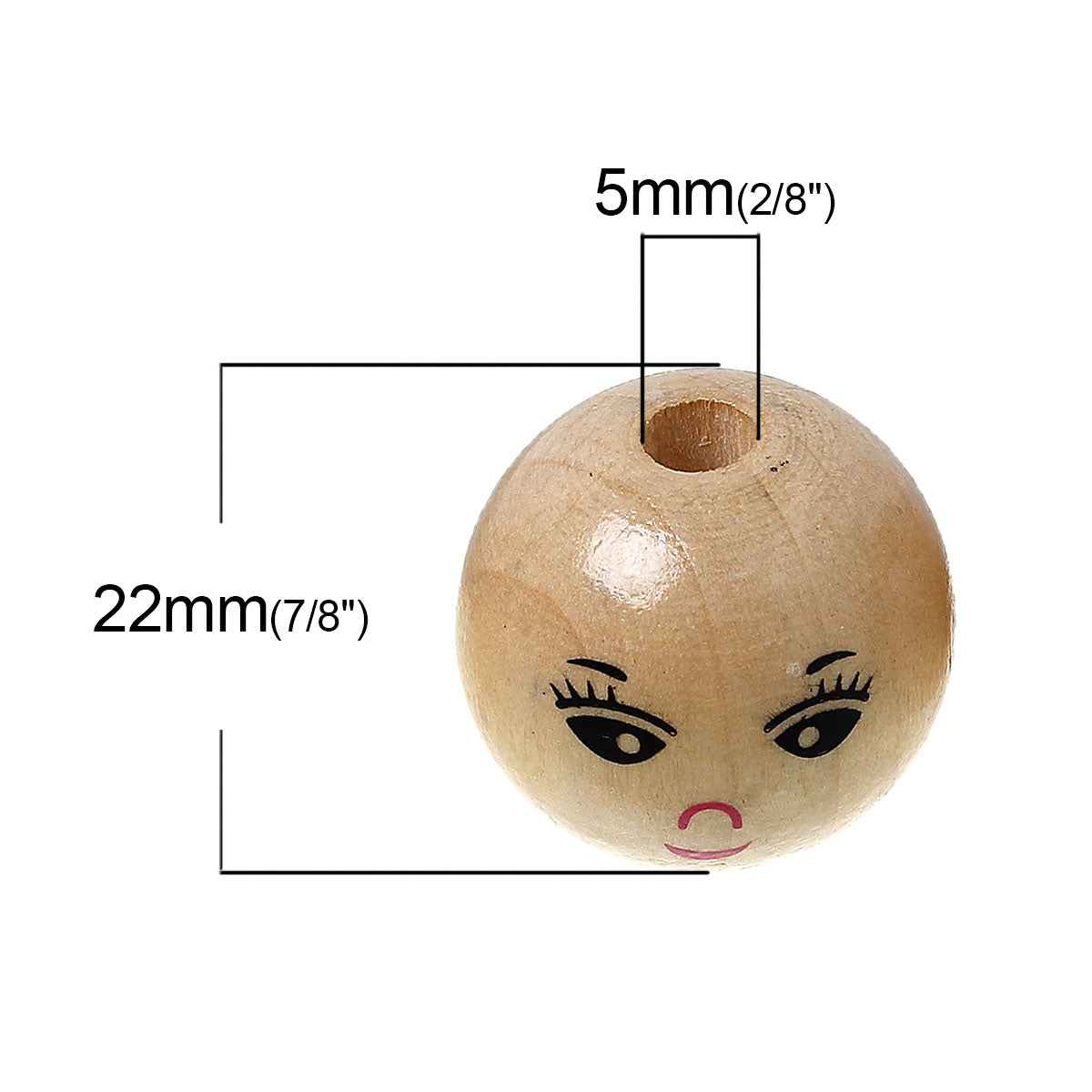 10 Large Round Wooden Smiling Face Beads - 22mm Wood Julz Beads 