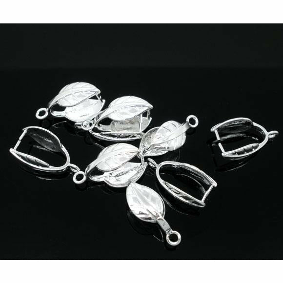 10 Leaf Pinch Clip Pendant Bails - Silver Plated - 20mm x 10mm Pendant Bails Julz Beads 