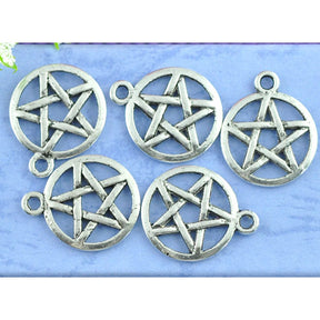10 Pentagram Charms - Silver Tone - 20mm x 17mm Charms Julz Beads 