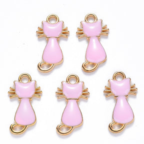 10 Pink Cat Charms - Enamel - 22mm x 12mm Charms Julz Beads 