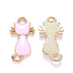 10 Pink Cat Charms - Enamel - 22mm x 12mm Charms Julz Beads 