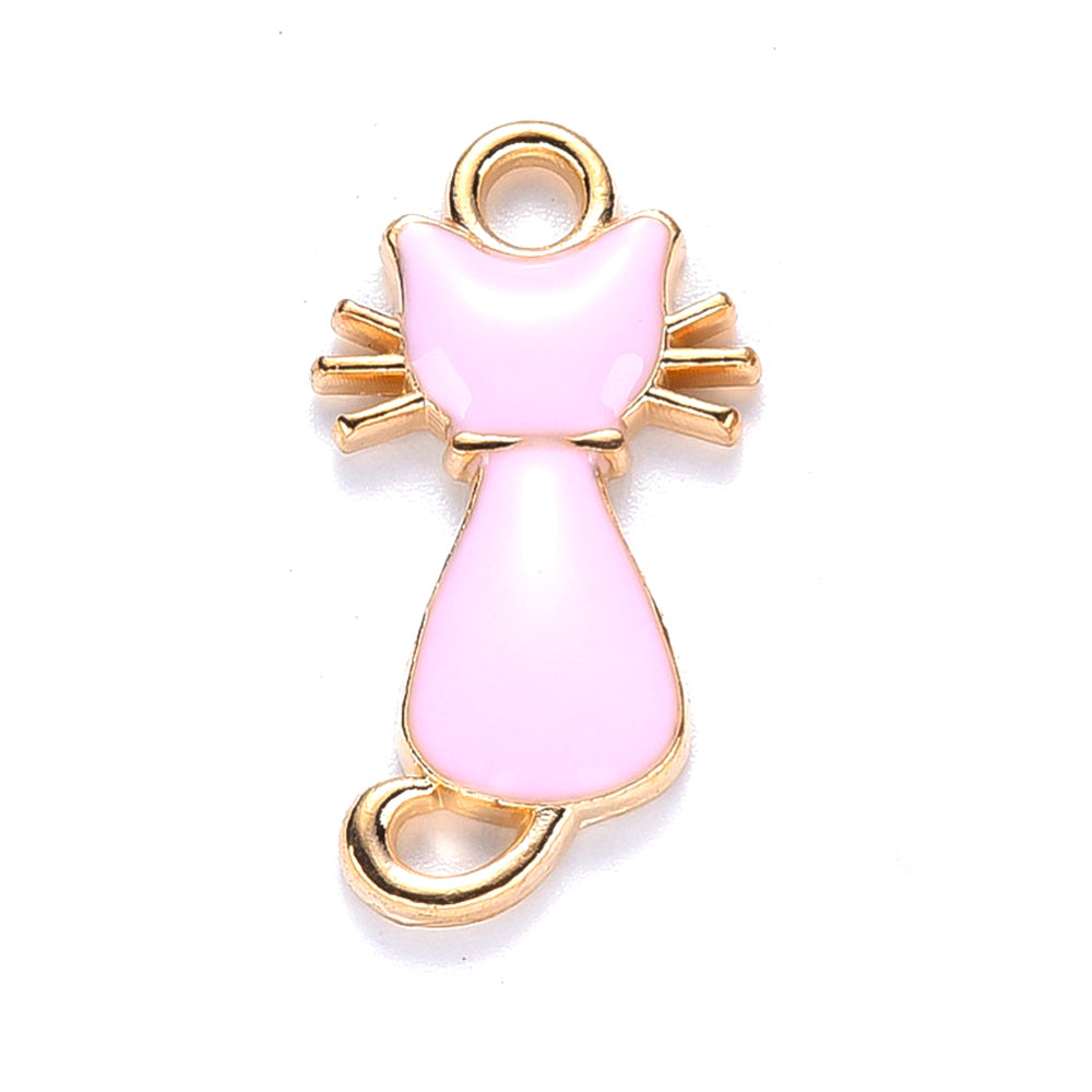10 Pink Cat Charms - Enamel - 22mm x 12mm Charms Julz Beads 