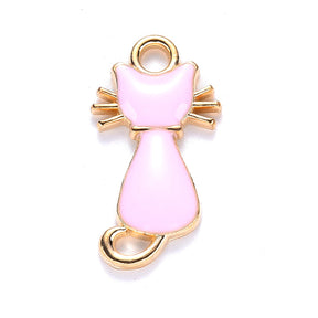 10 Pink Cat Charms - Enamel - 22mm x 12mm Charms Julz Beads 