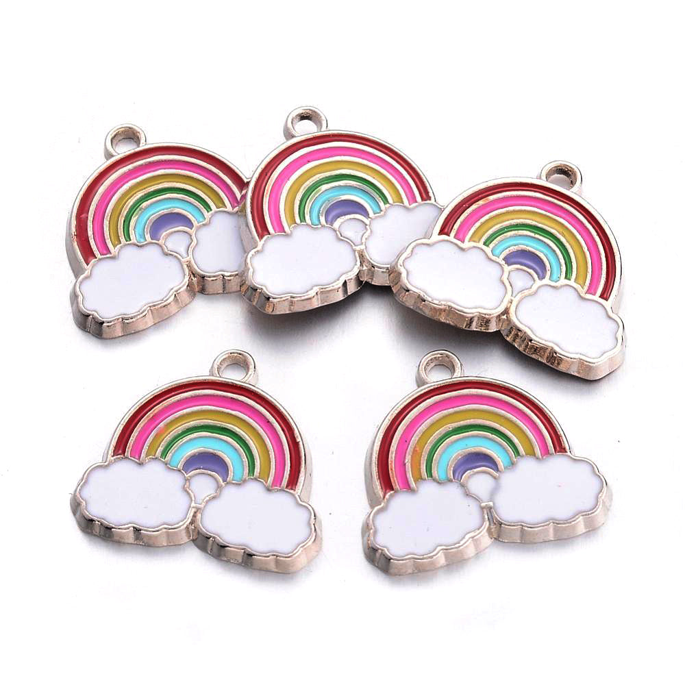 10 Rainbow Charms - Antique Silver & Enamel - 19mm x 20mm Charms Julz Beads 