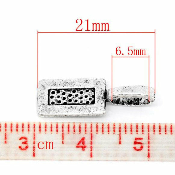 10 Rectangle Glue On Bails - Antique Silver Tone - 21mm x 7mm Connectors Julz Beads 