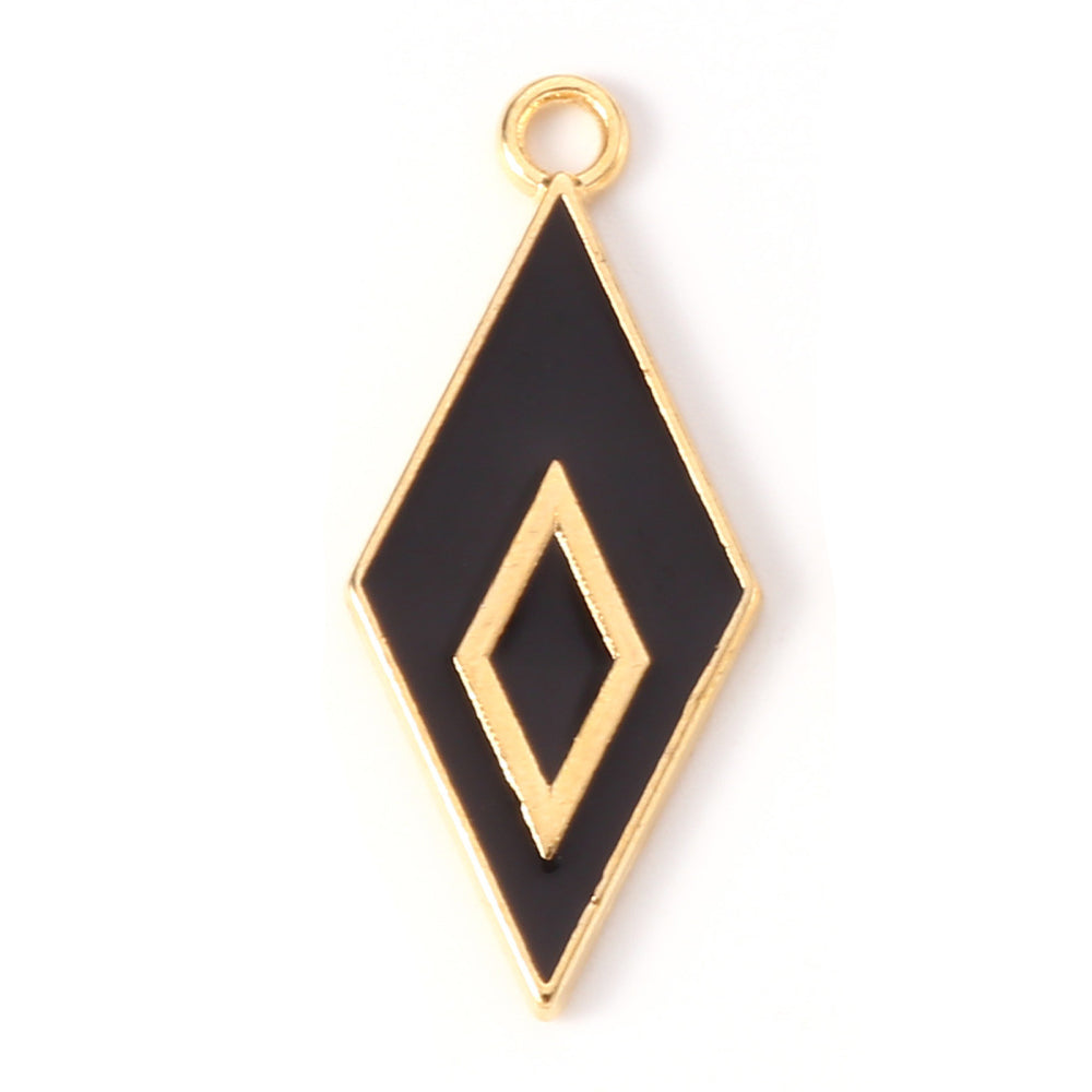 10 Rhombus Pendant Charms - Black - 28mm x 12mm Charms Julz Beads 