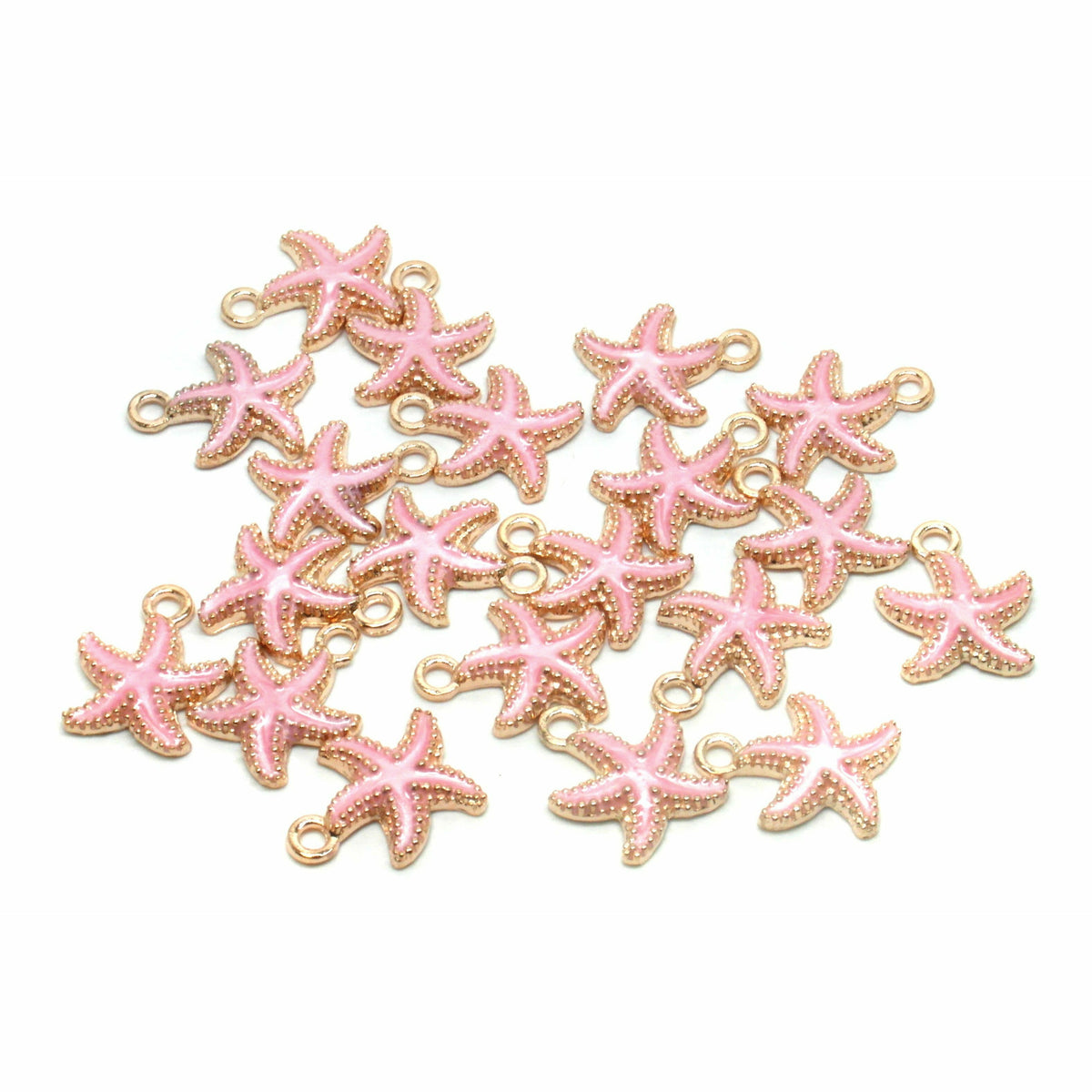 10 Starfish Charms - Gold Plated & Pink Enamel -18mm x 15mm Charms Julz Beads 