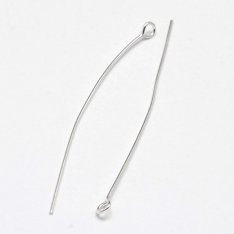 10 Sterling Silver (925) Eye Pins - 30mm x 3mm Eye Pins & Head Pins Julz Beads 