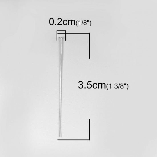 10 Sterling Silver (925) Head Pins - 35mm x 2mm Julz Beads 