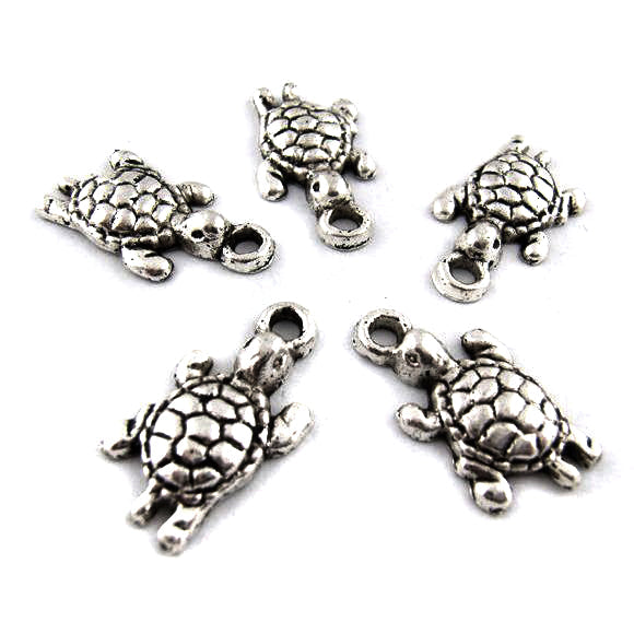 10 Turtle Charms - Silver Tone - 13mm x 24mm Charms Julz Beads 