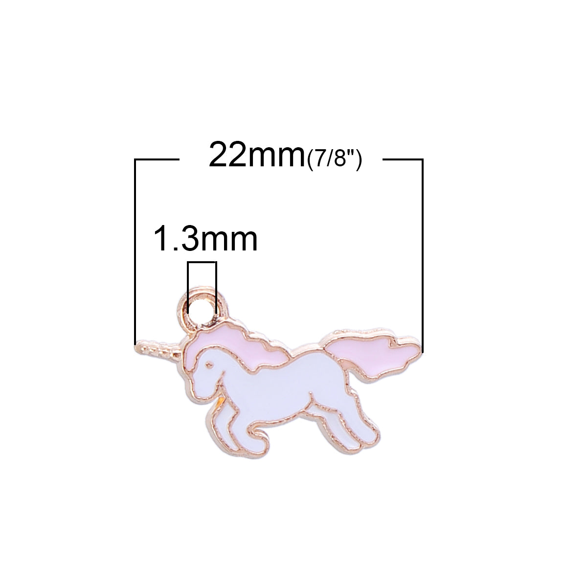 10 Unicorn Charms - Pink & White on Gold Tone - 22mm Charms Julz Beads 
