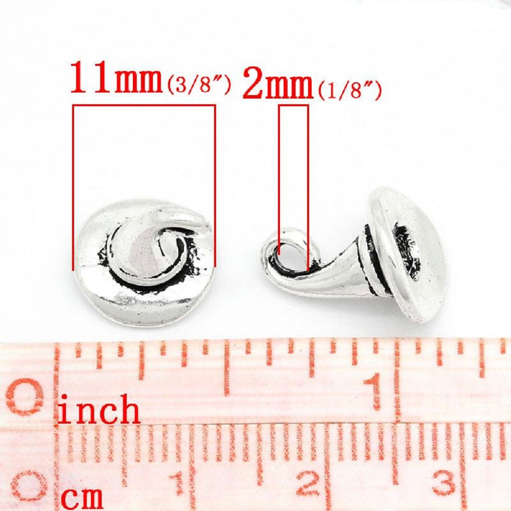 10 Witches Hat Charms - Antique Silver Tone - 11mm Charms Julz Beads 