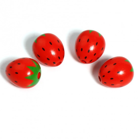 10 Wooden Strawberry Beads - 23mmx20mm Wood Julz Beads 