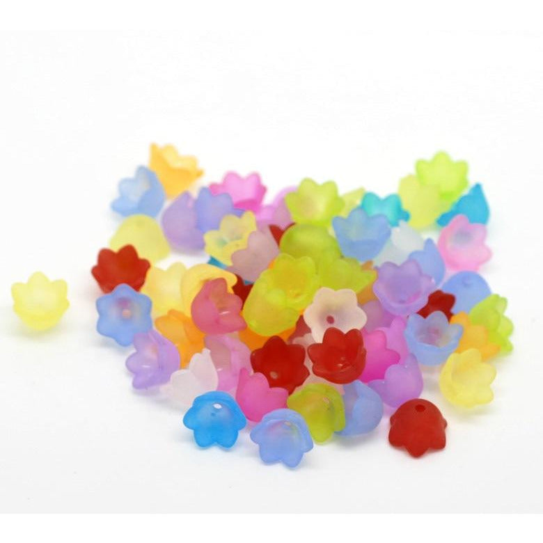 100 Acrylic Frosted Flower Bead Caps -10mm x 6mm Bead Caps Julz Beads 