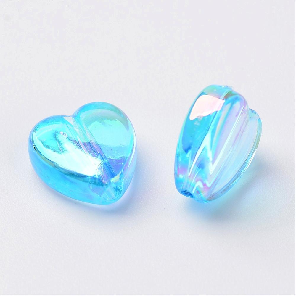 100 Acrylic Turquoise AB Heart Beads - 8mm Acrylic Julz Beads 