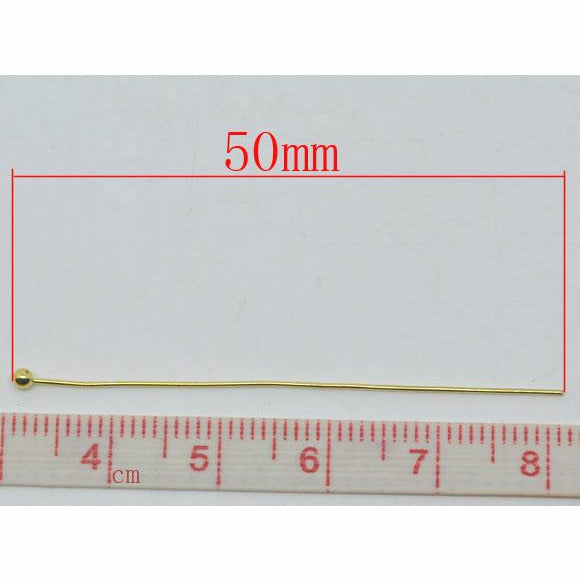 100 Ball Pins - 50mm x 0.5mm - Soft - Gold Plated Eye Pins & Head Pins Julz Beads 